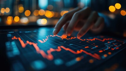 Analyzing Stock Market Trends on a Tablet at Night