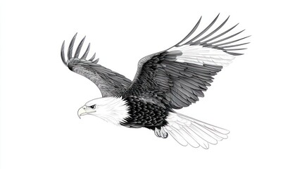 Naklejka premium Eagle in Flight With White and Black Plumage