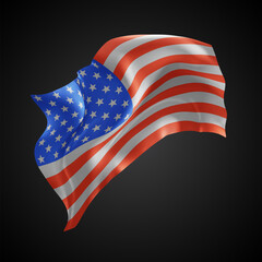 Fototapeta premium USA, America, vector 3d flag with waves on a black background