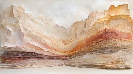 Paper Layers Sculpted Into Canyon Land Formation Abstract Art Installation Design Aesthetic