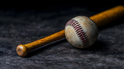 Vintage Baseball And Bat On Dark Grunge Background