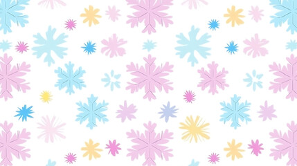 Pastel Snowflake Array A Gentle Winter Pattern on White Backdrop in Delicate Shades of Pink and Blue