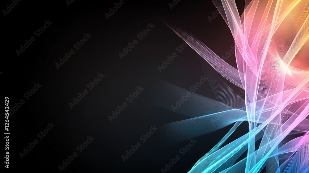 Poster vibrant abstract light streaks on black background, creating dynamic and colorful visual impact.