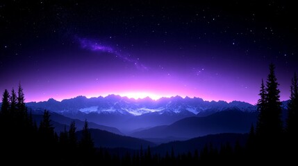 LuminousNightscapeMysticalMountainsScenicHorizonEveningSkyStarlightWonderBlueGradientDreamyVistaCelestialVividPanoramaTranquility