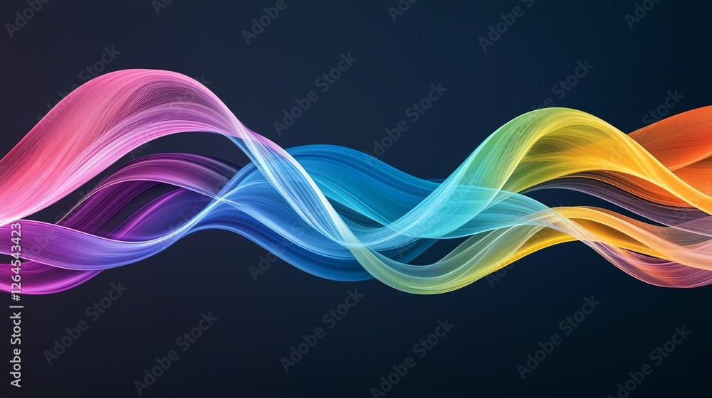Poster vibrant multicolored wave pattern on dark background, showcasing an abstract and dynamic design.