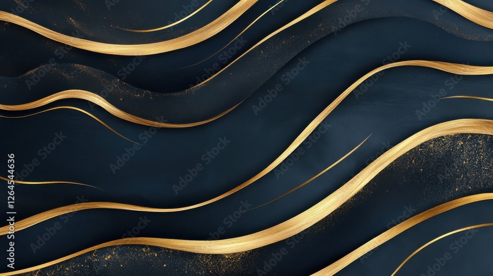 Poster a sleek and elegant abstract design featuring smooth, flowing golden waves set against a dark backgr