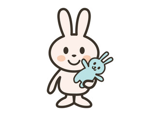 うさぎのぬいぐるみを抱っこするかわいいうさぎさんのイラスト