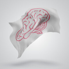 Brain, vector 3d flag with waves on a white background