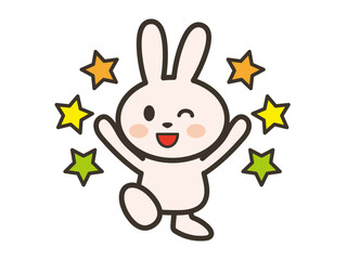 バンザイをして大喜びのかわいいうさぎさんのイラスト
