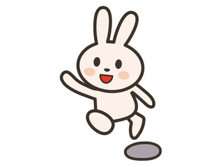 笑顔でジャンプするかわいいうさぎさんのイラスト
