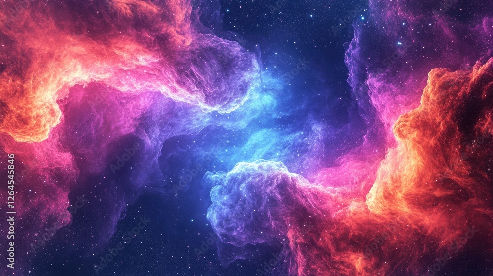 Poster cosmic space background with colorful nebula clouds and stars in deep universe for digital art and a