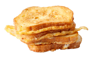 A stack of toasted bread with a crispy crust