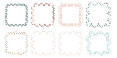 Hand drawn lace scalloped frames. Square, round and rectangle scalloped frames