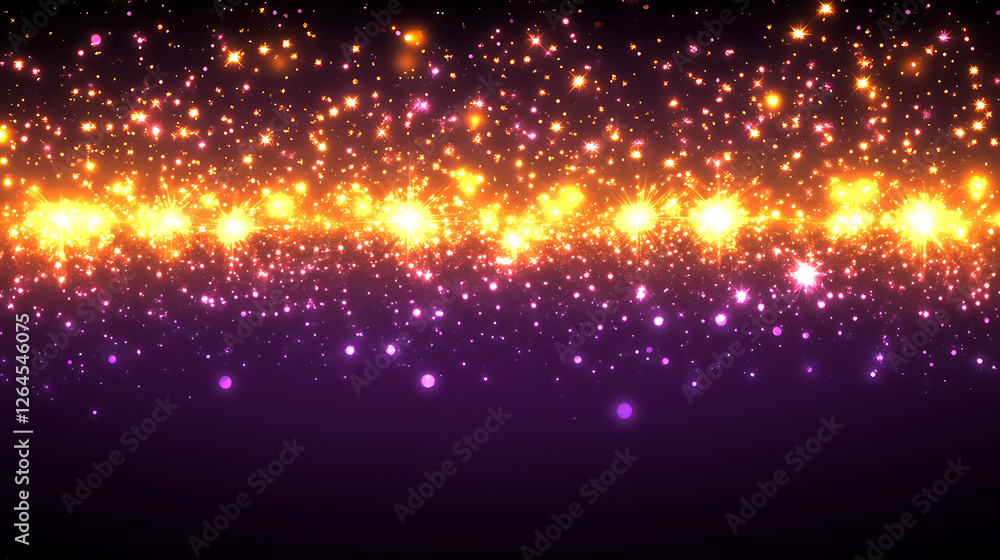 Poster radiant array of golden light particles on dark backdrop for elegant abstract celebration design