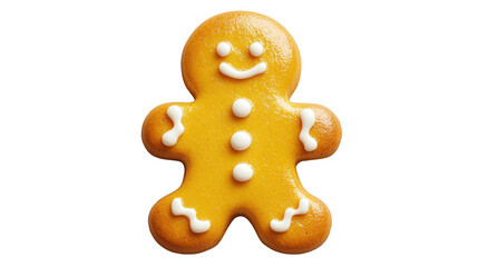 Gingerbread Man: A close-up shot of a classic gingerbread man cookie, adorned with icing details and a cheerful smile, perfect for holiday treats and festive baking.