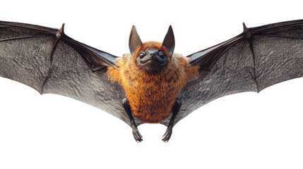 Bat in Flight: A captivating image of a bat in full flight, showcasing the animal's unique wingspan and facial features, perfect for themes of wildlife and nocturnal creatures.