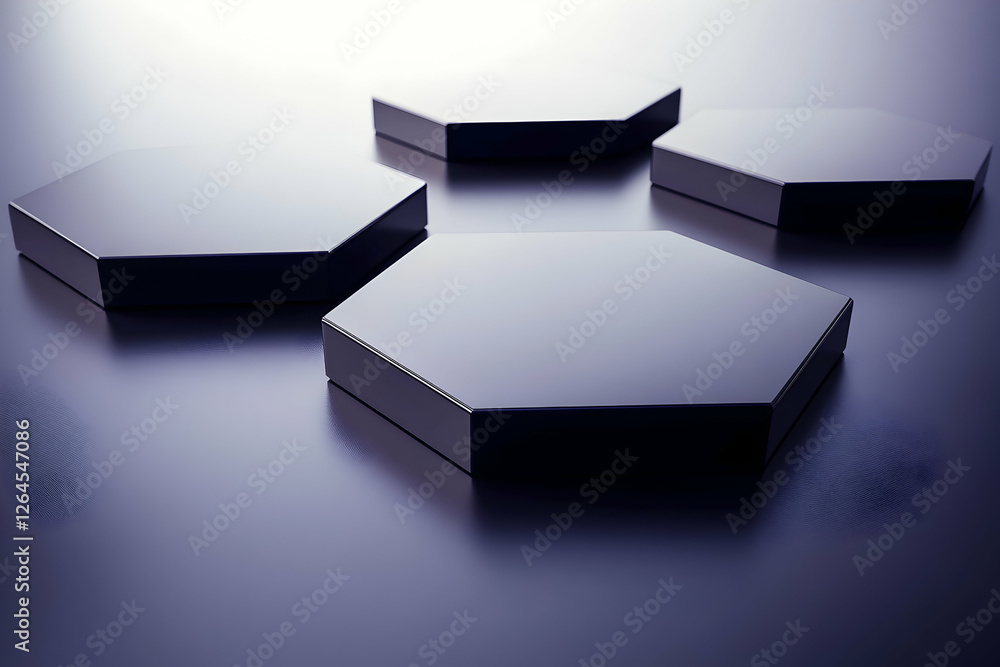 Poster abstract image of dark hexagonal shapes on a reflective surface, ideal for backgrounds or product di