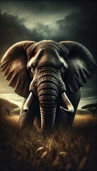 Angry and Furious Elephant in the Wild Savanna &ndash; Dramatic Wildlife Portrait with Intense Expression and Cinematic Lighting