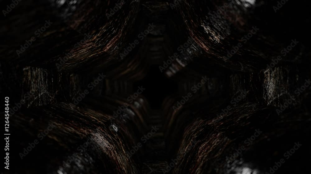 Aufkleber moving forward inside dark abstract corridor of strange shape with old texture. 3d render looped ani