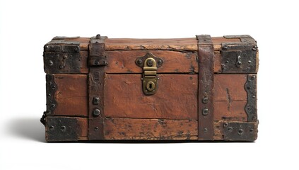 Antique wooden chest on white background