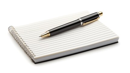 Elegant Black Pen Resting on Blank Spiral Notepad with Clean Lines, Ideal for Writing and Notes