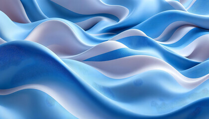 Fototapeta premium Silky blue fabric, flowing waves, soft texture, elegant drapery
