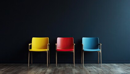 Colorful chairs in a dark room