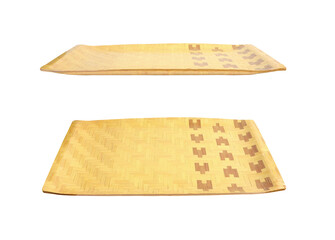 Bamboo serving tray set isolated on white background with clipping path. Handwoven eco-friendly Tray.Top view 
