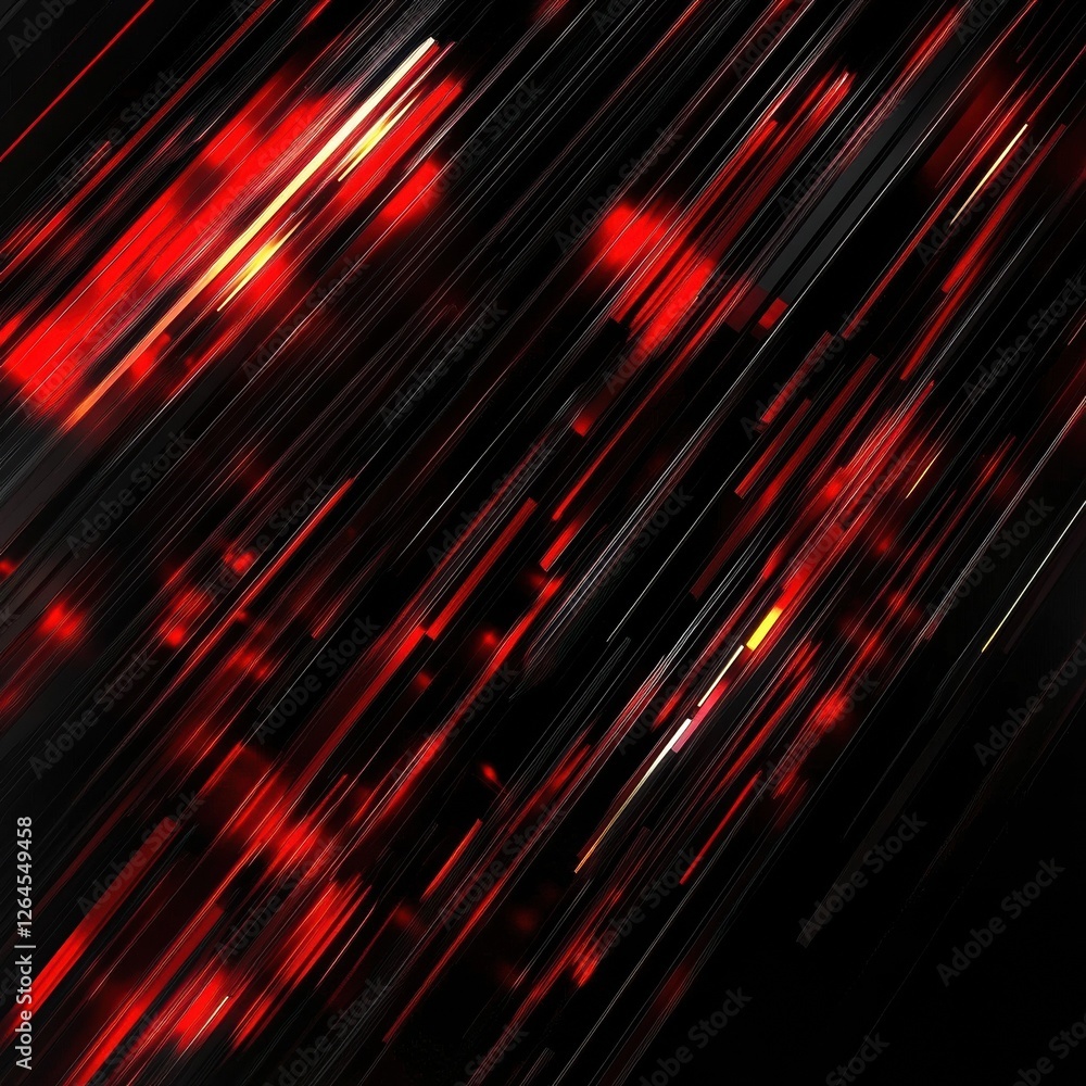 Poster abstract red and black background with dynamic light streaks, ideal for tech and digital designs.