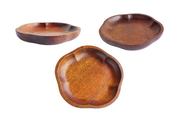 Set of wooden plate isolated on white background with clipping path. concept Natural eco materials,Top view
