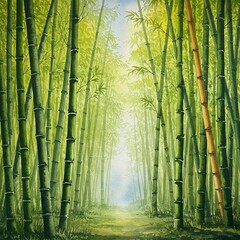 Fototapeta premium A bamboo forest. Realistic watercolor painting.
