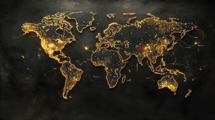 A Connected World Map with Glowing Lines and Cities