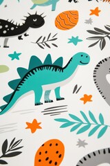 Dinosaur Pattern Background for Kidsâ€™ Rooms, Educational Decor, Cute Dino Illustrations, Fun Art Prints, Nursery Wall Art, Playful Design Ideas