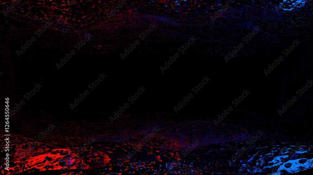 Poster endless forward movement inside a dark, endless cave with red and blue lighting. 3d render looped an