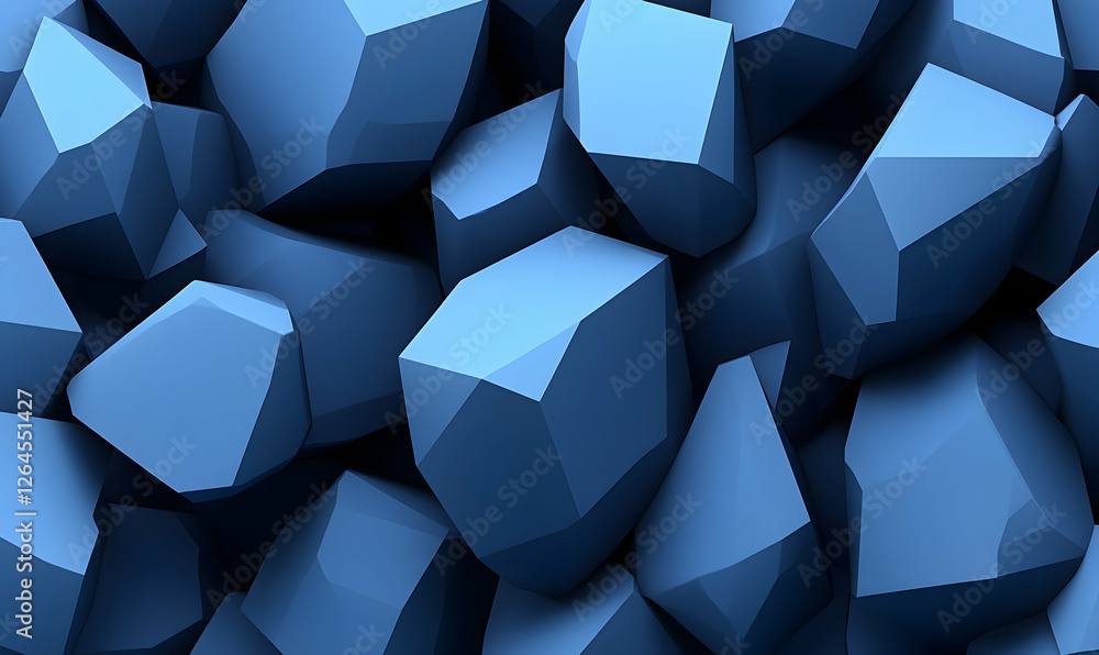 Poster abstract background of blue, low-poly geometric shapes, creating a textured, three-dimensional effec
