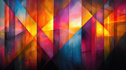 Obraz premium Vibrant Abstract Geometric Patterns with Warm Colors and Dynamic Light Effects