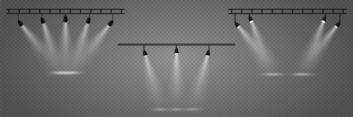 Stage lighting effect, light spotlights. On a transparent background.