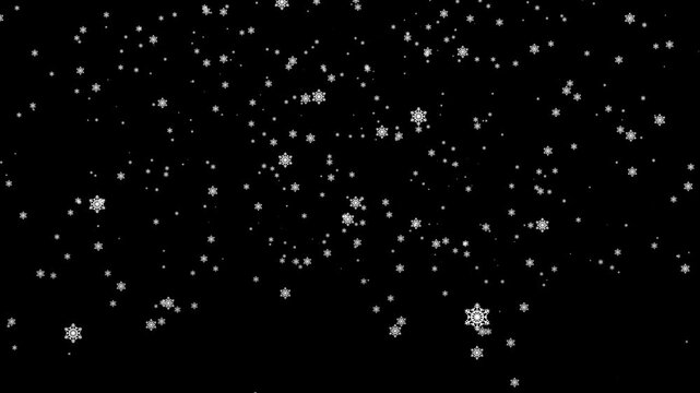 Snowflake animation with black background, snowflakes animation. snowflakes 4K footage, winter snowflakes downfall animation