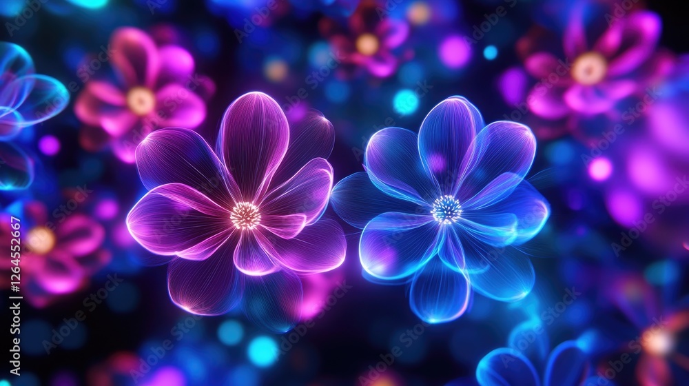 Poster vibrant flower animation display digital art abstract background colorful environment close-up view 