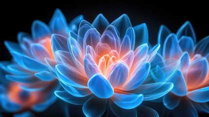 Obraz premium Vibrant blue lotus flowers blooming in a dark environment stunning nature photography macro view