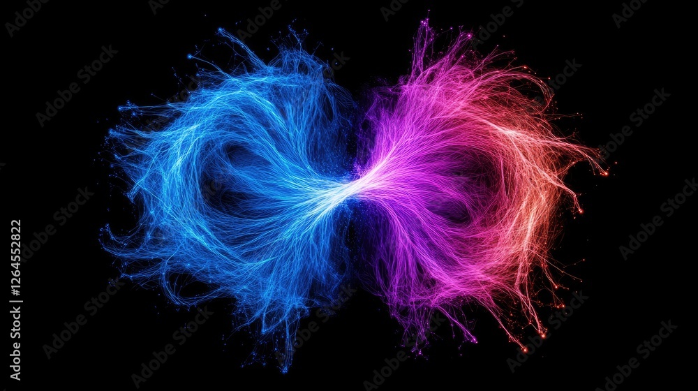 Poster dynamic collision of blue and pink liquid swirls abstract art digital creation dark background close