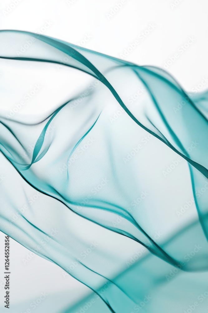 Poster flowing teal fabric texture background for design, abstract art, and website visuals with smooth wav