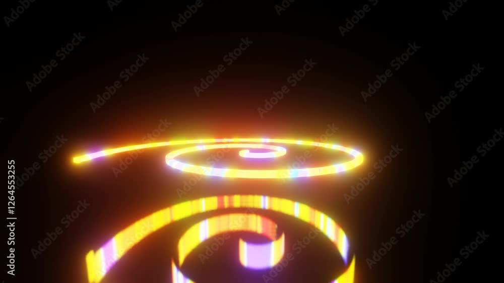 Aufkleber rotating spiral twisted figure with multicolored glowing color on black background. 3d render looped