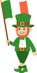 St. Patrick's Day Leprechaun Cartoon Character Holding Flag of Ireland illustration