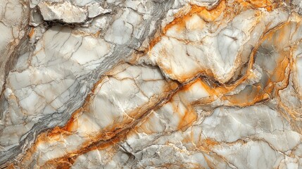 Close-up view of intricate marble texture showcasing orange and gray veins, ideal for design projects