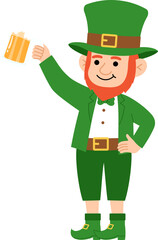 St. Patrick's Day Leprechaun Cartoon Character Holding Beer Mug illustration