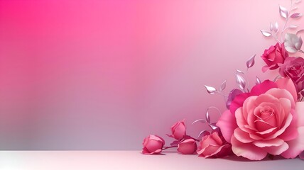Romantic Pink Rose Background with Silver Accents