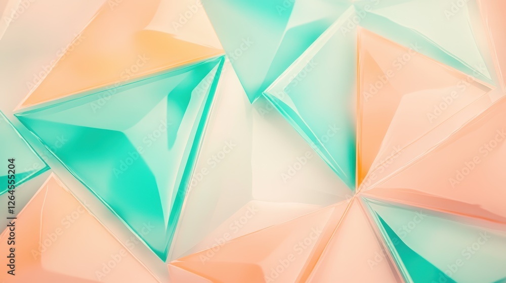 Poster geometric background design featuring colorful triangular shapes in pastel teal and peach hues for c
