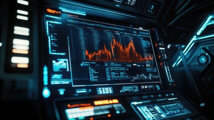 Obraz premium Futuristic Tech Dashboard Displaying Stock Market Data and Financial Information