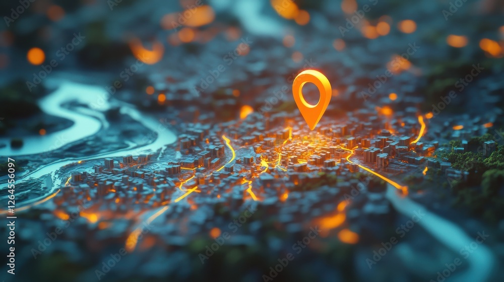 Poster 3d map travel location. locator mark of map and location pin or navigation icon sign on background w
